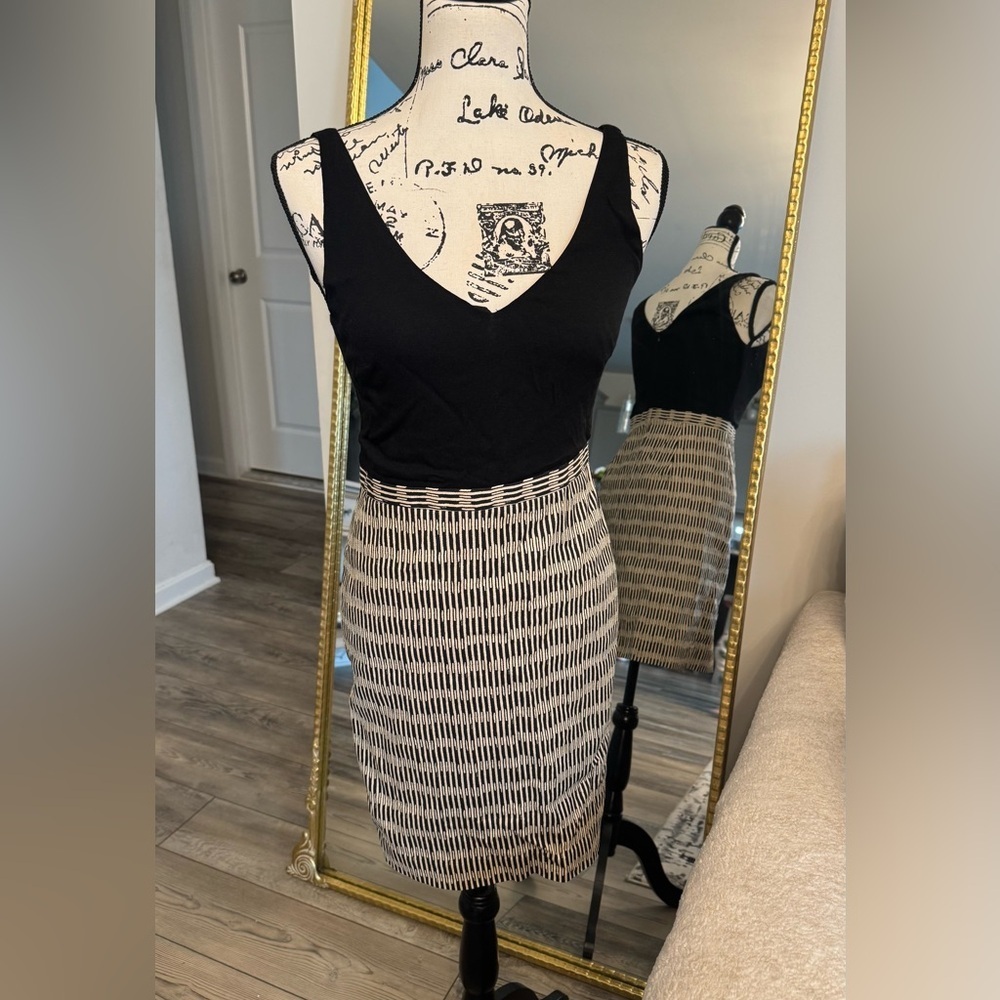 LOFT Black and Cream Textured Dress